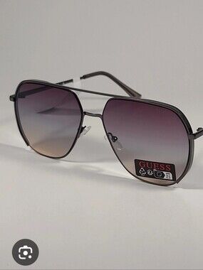 Guess Gunmetal Aviator Sunglasses with Purple-Gray Gradient Lenses